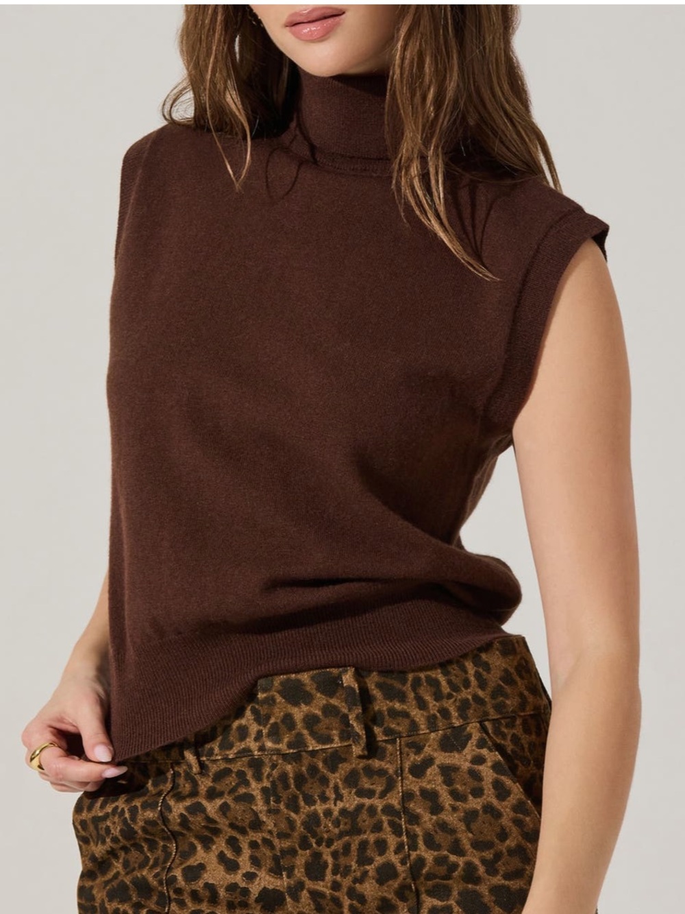 ASTR Avah turtleneck wool blend sweater vest brown small